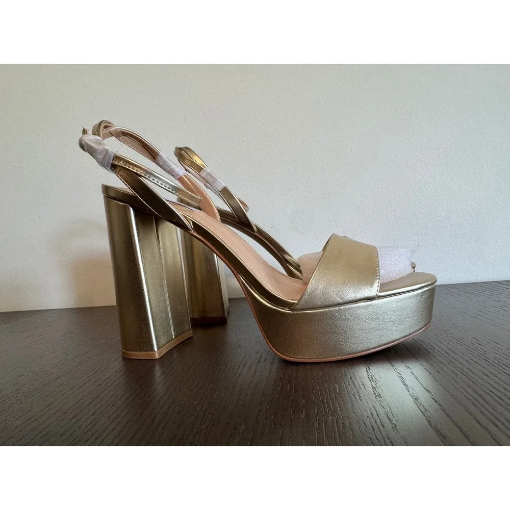 Steve Madden Lessa Platform Sandal Womens 11 Champagne Gold Metallic Block Heel